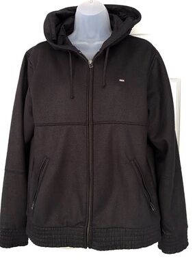 Obey Men’s Jacket Black Pebbled Liquid Faux Leather Hooded Zip Jacket Medium